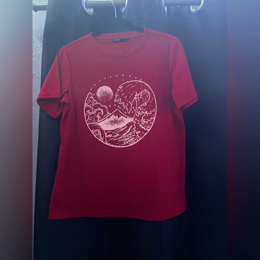 wave print round neck tee